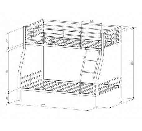 Кровать Гранада-2 двухъярусная металлическая. Верхнее спальное место 190х90 см, нижнее 190х120 см